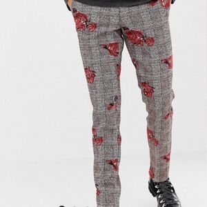 Heart & Dagger skinny pants slacks rose check print Asos men size 34 act…